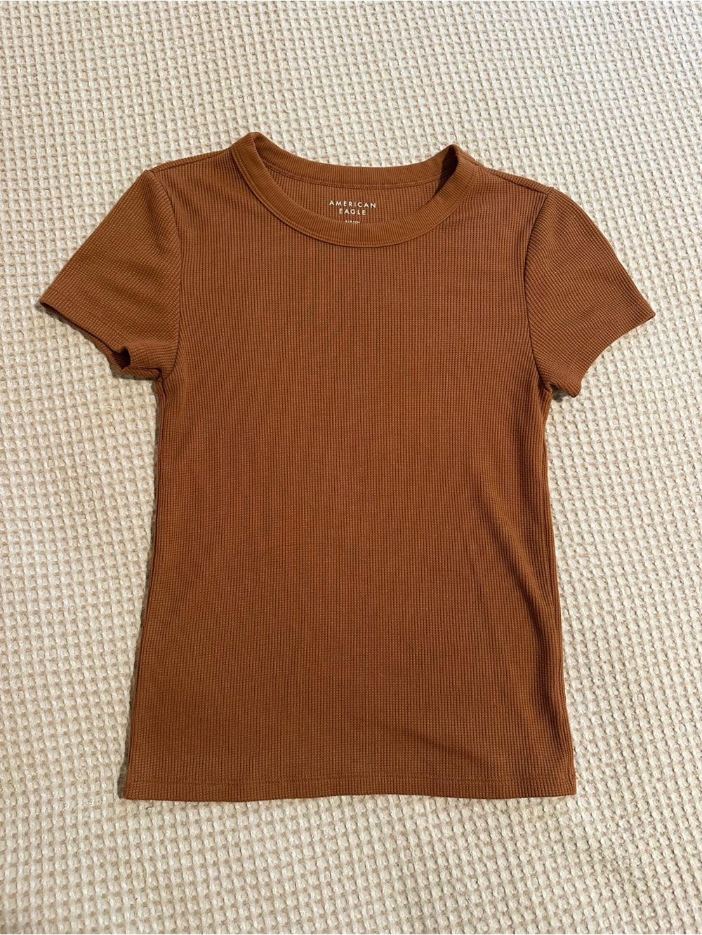 American Eagle Short Sleeve Ribbed Tee - Rust